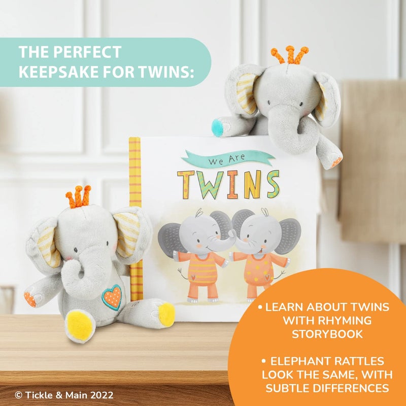 Tickle & Main Baby Gift Set for Twins Newborn & Infant - 3-Piece, Multicolor - Rhyming Baby Book for Twins & 2 Plush Elephant Rattles - Gift for Boys & Girls - Image 4